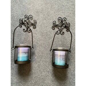 Two Black Metal Candle holder with candles